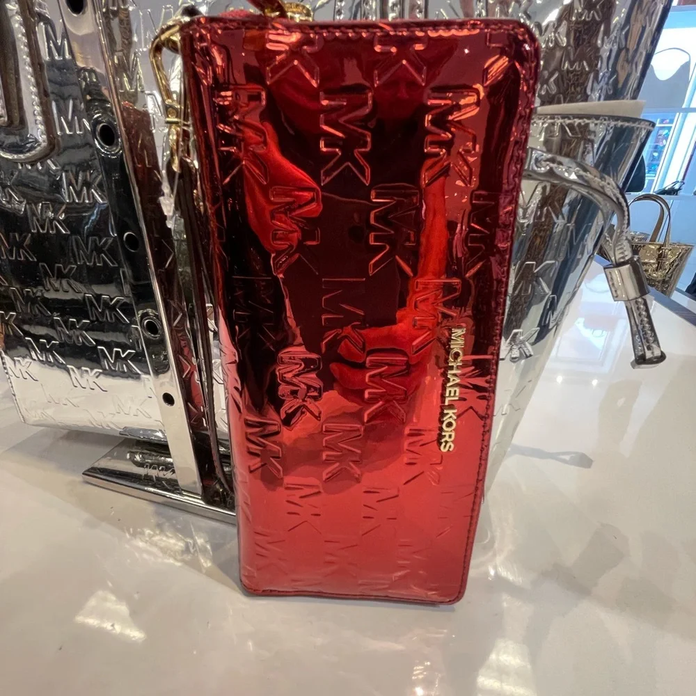 MICHAEL KORS Jet Set Lg Metallic Logo Debossed Continental Wallet Wristlet Phone - Picture 4 of 16